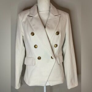Meg & Margot Double Breasted Fleece Blazer/Jacket Off White Stretch Size S NWT